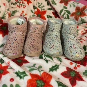 Chic Leopard Print Kids Boots in Pink and Silver